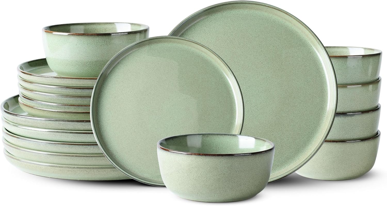 GBHOME Ceramic Dinnerware Sets for 6, 18 Pieces Stoneware Plates and Bowls Sets, Scratch Resistant