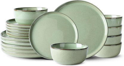GBHOME Ceramic Dinnerware Sets for 6, 18 Pieces Stoneware Plates and Bowls Sets, Scratch Resistant