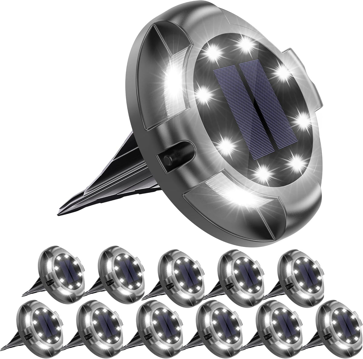 Biling Solar Outdoor Lights - 12 Pack, Bright Uplight Sidelight, Waterproof Deck Lights for Yard