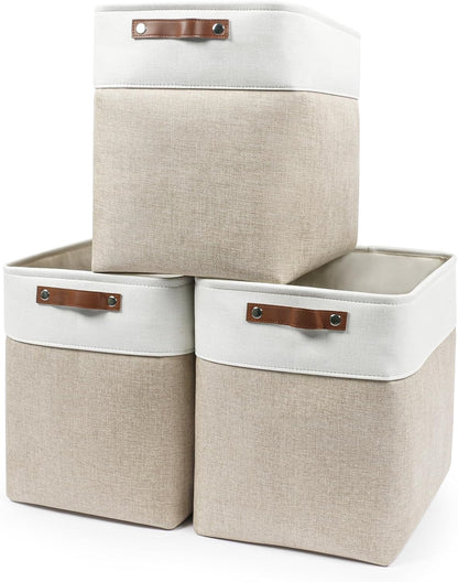 Large Fabric Storage Baskets | 50L Storage Bins, Decorative Linen Closet Baskets with Handles for