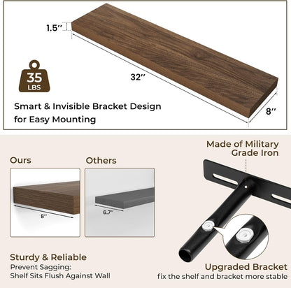 RICHFOCUS 31.5Inch Floating Shelves for Wall 2 Pack Shelves for Bedroom|Kitchen|Bathroom Wall