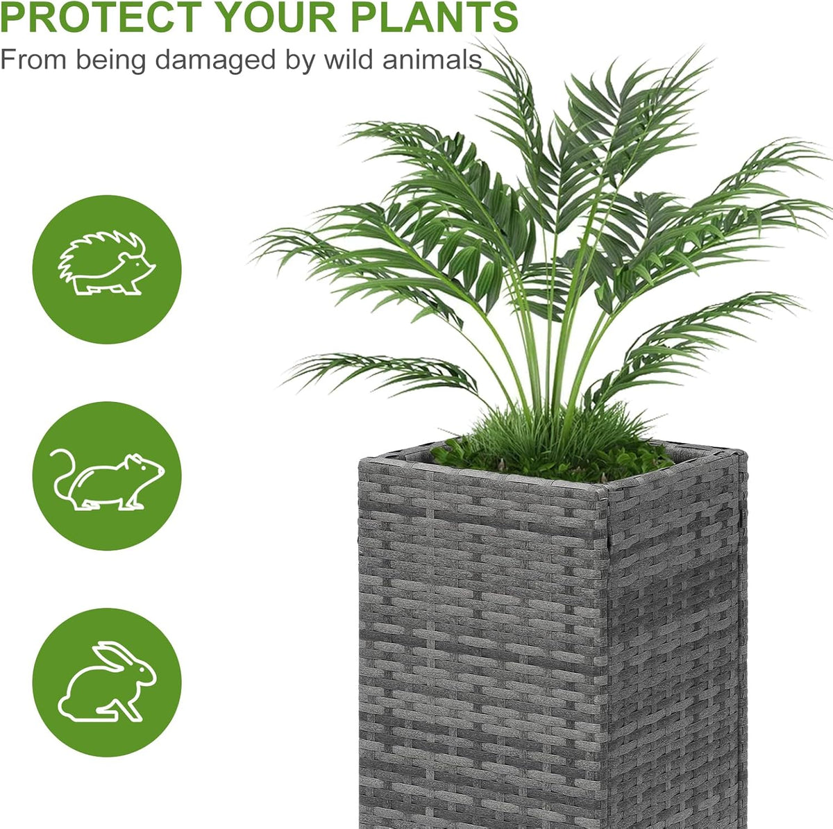 LEWIS&WAYNE Set of 2 Tall Planters for Outdoor Plants Handmade 24'' Wicker Tall Square Planter Box