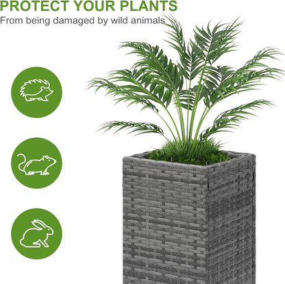 LEWIS&WAYNE Set of 2 Tall Planters for Outdoor Plants Handmade 24'' Wicker Tall Square Planter Box