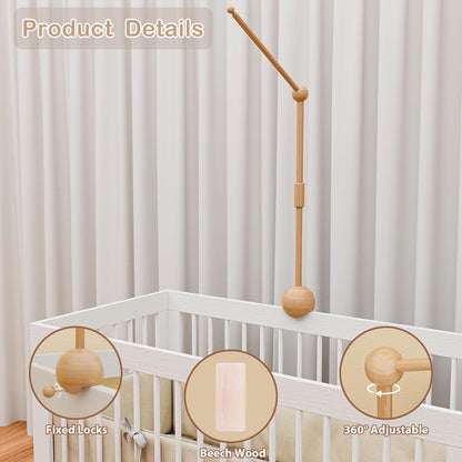 Baby Crib Mobile Arm,32.5 Inch Crib Mobile Stand,Wooden Mobile Arm for Crib（2 Modes
