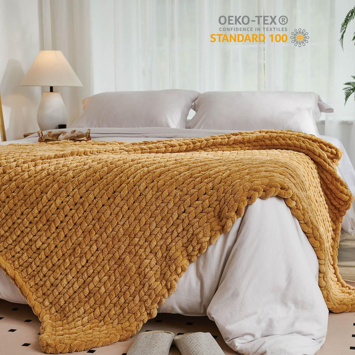 Esterra Chunky Knit Throw Blanket Newly Upgraded Heavy Tighter Version, Handmade Chenille Throw