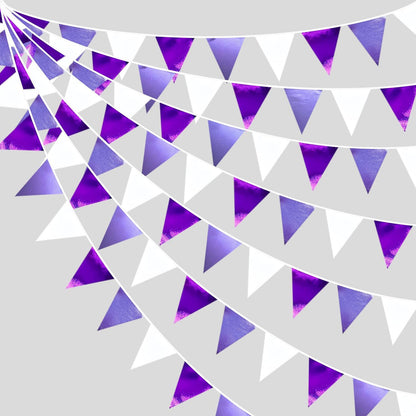 Purple and White Party Decorations Metallic Fabric Ombre Purple White Triangle Pennant Banner Flag