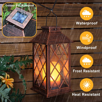 [2 Pack] TAKE ME 14" Solar Lantern Outdoor Garden Hanging Lantern Waterproof LED Flickering
