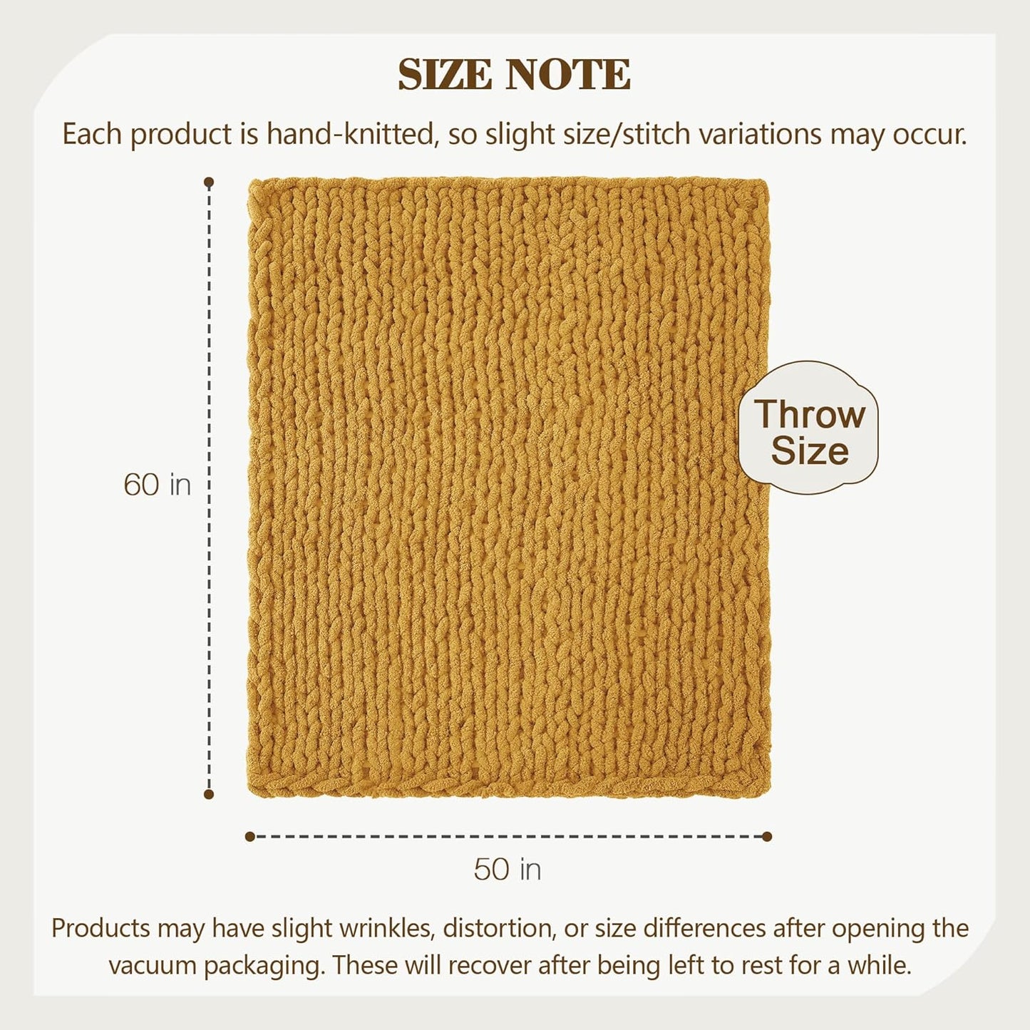 Carriediosa Chunky Knit Throw Blanket 50" X 60", 100% Hand Made Large Chenille Loop Yarn Soft