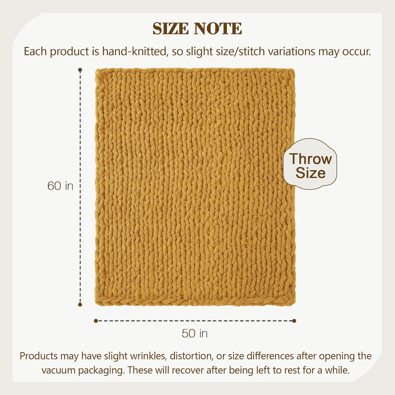 Carriediosa Chunky Knit Throw Blanket 50" X 60", 100% Hand Made Large Chenille Loop Yarn Soft