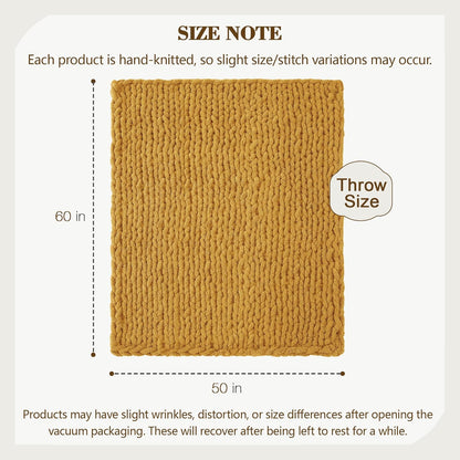 Carriediosa Chunky Knit Throw Blanket 50" X 60", 100% Hand Made Large Chenille Loop Yarn Soft
