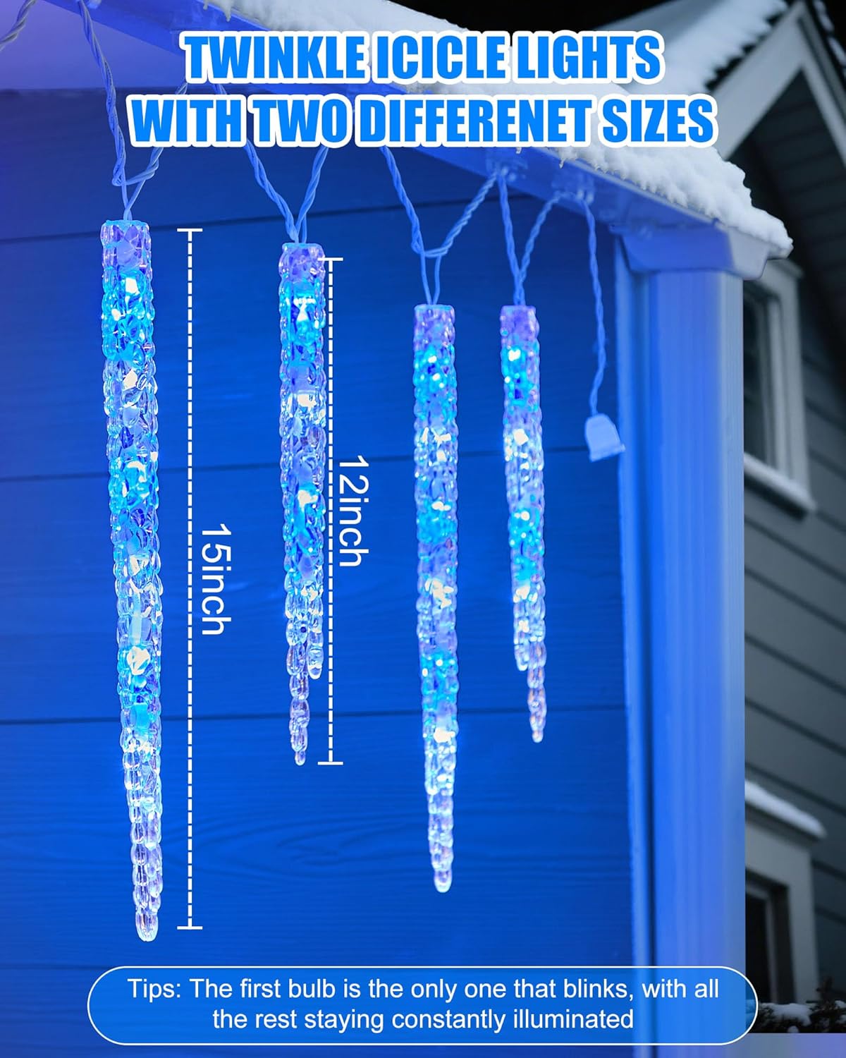 Minetom Icicle Lights Outdoor with Clips, 2 Pack Total 40ft 200 LED 40 Tubes Twinkling Connectable