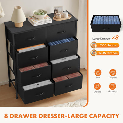 Sweetcrispy 8 Drawer Dresser with Fabric Bins for Bedroom Storage, Black