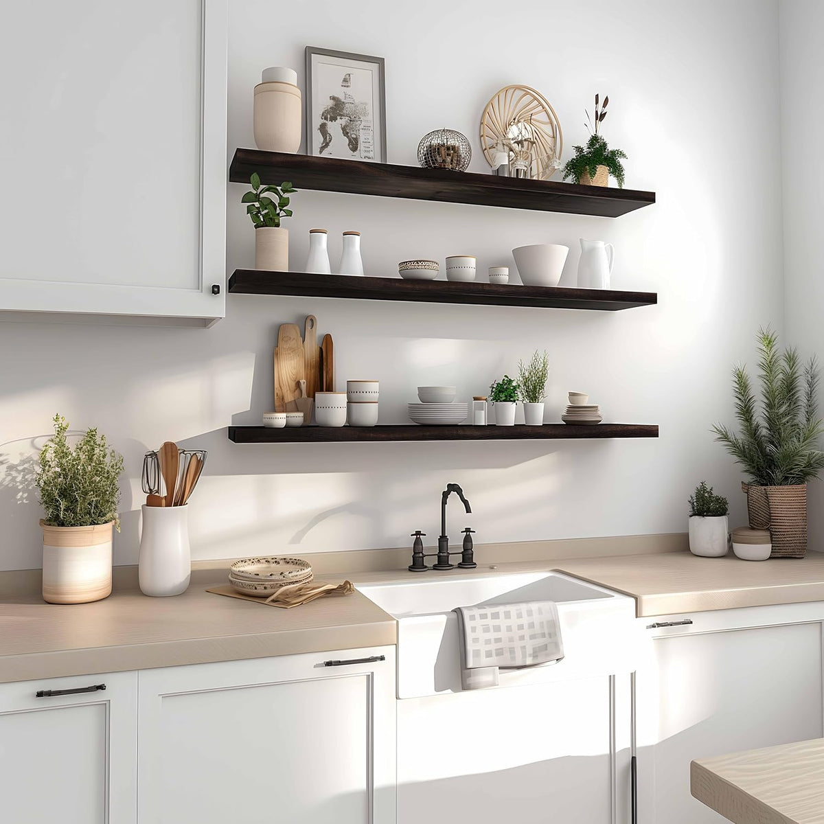 Wood Floating Shelves for Wall Decor, Rustic Wall Shelves for Bedroom Bathroom Kitchen Living Room
