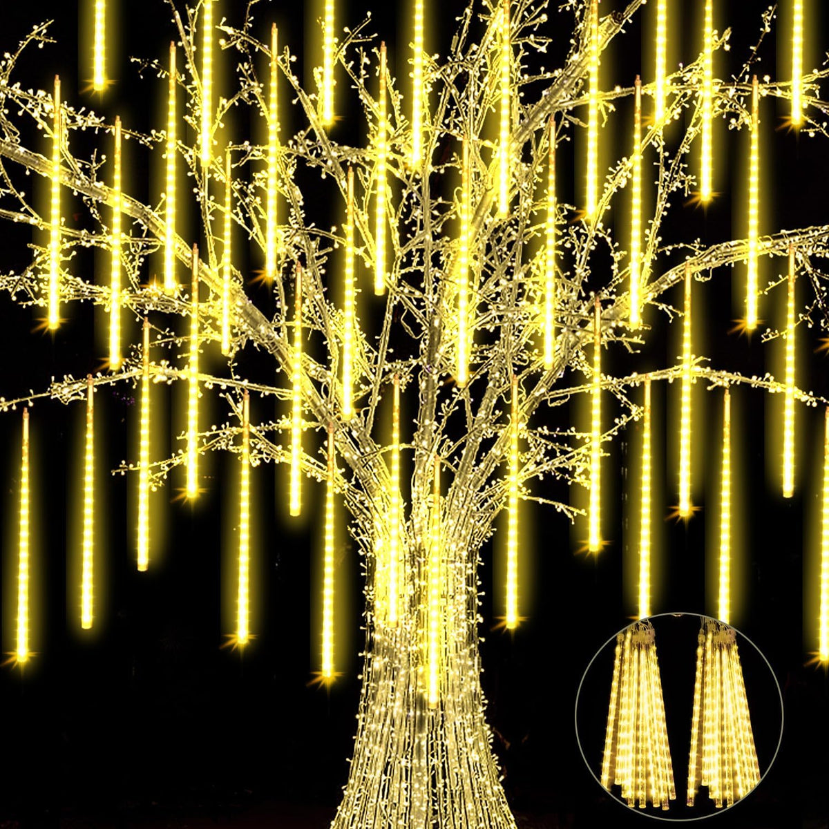 2 Pack Christmas Meteor Shower Rain Lights 12inch, 20 Tube 480 LEDs Icicle Outdoor Raindrop for