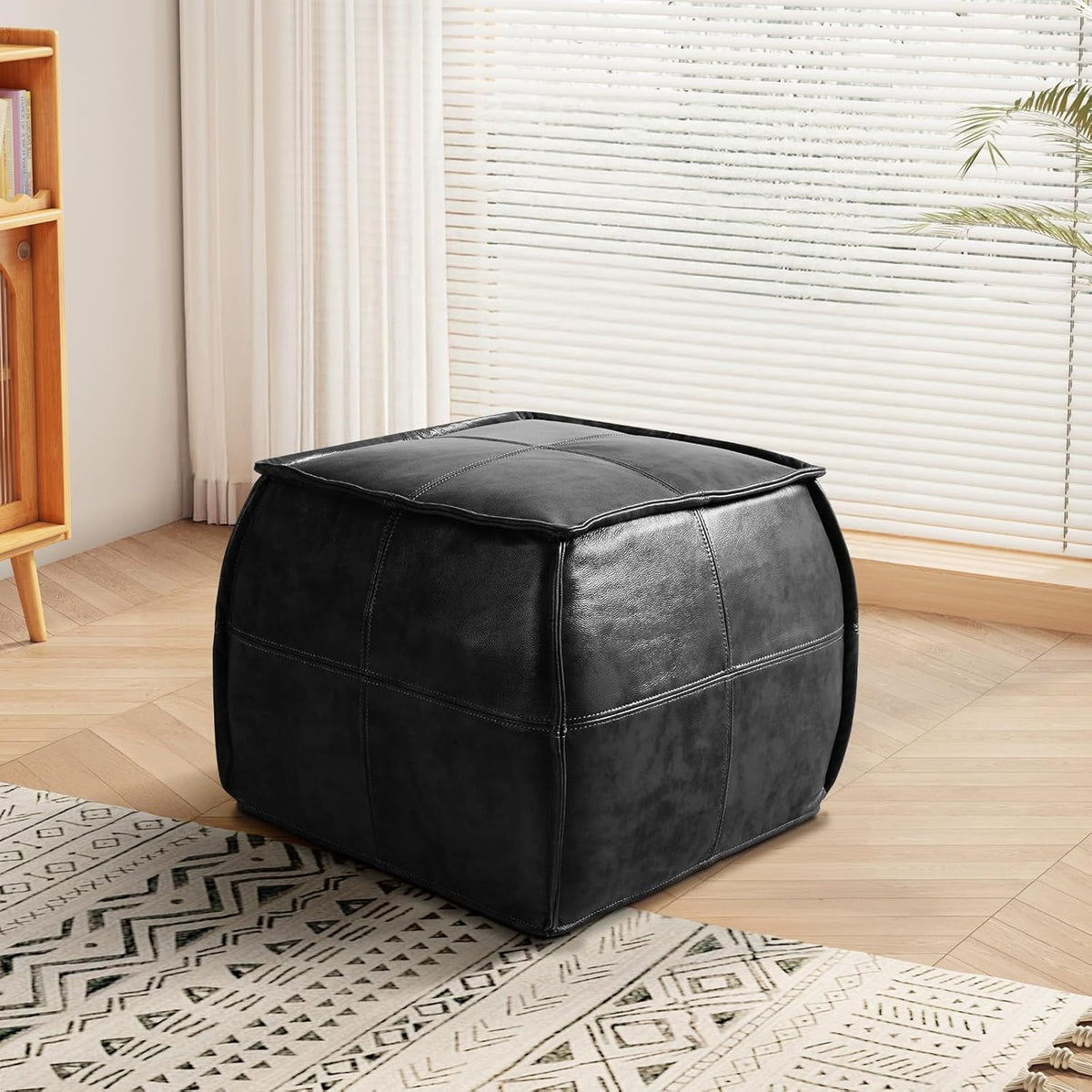 Leather Ottoman,Handmade Stuffed Square Ottoman,Genuine Leather Pouf, Foot Rest Pouf,Comfortable