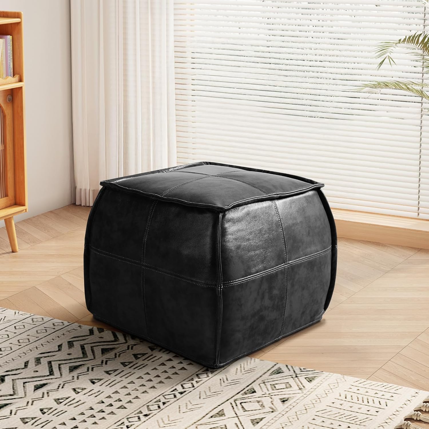 Leather Ottoman,Handmade Stuffed Square Ottoman,Genuine Leather Pouf, Foot Rest Pouf,Comfortable