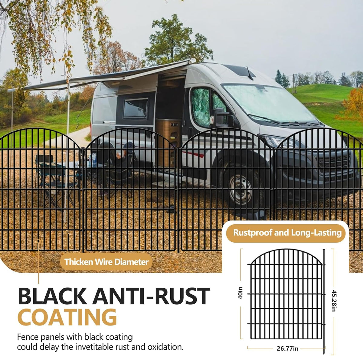 10 Panels Decorative Garden Fence, 40in (H) X 21.92ft (L) No Dig Dog Fences Outdoor for Yard