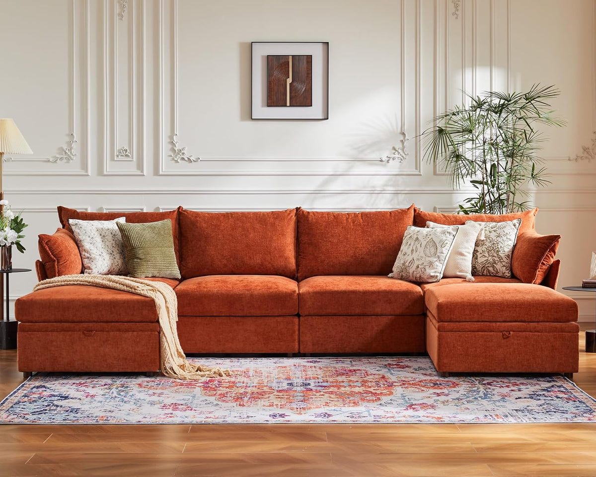 134.6" Oversized Modular Sectional Sofa, 6 Seater U Shaped Couch with Storage Ottoman with