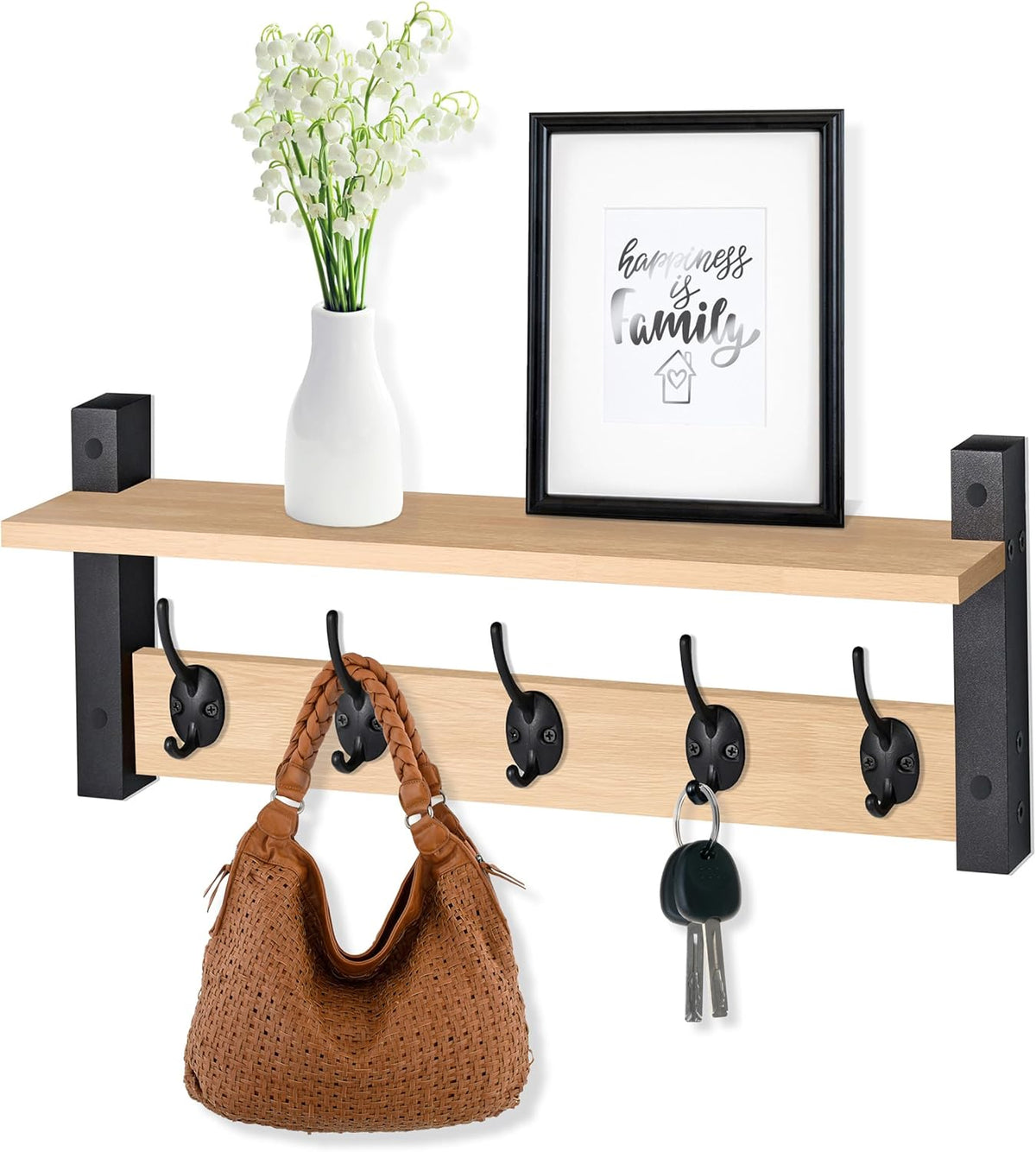 Sorbus Coat Hooks Wall Mount with Shelf – 24 Inch Coat Rack Wall Mount with 5 Heavy Duty Hooks