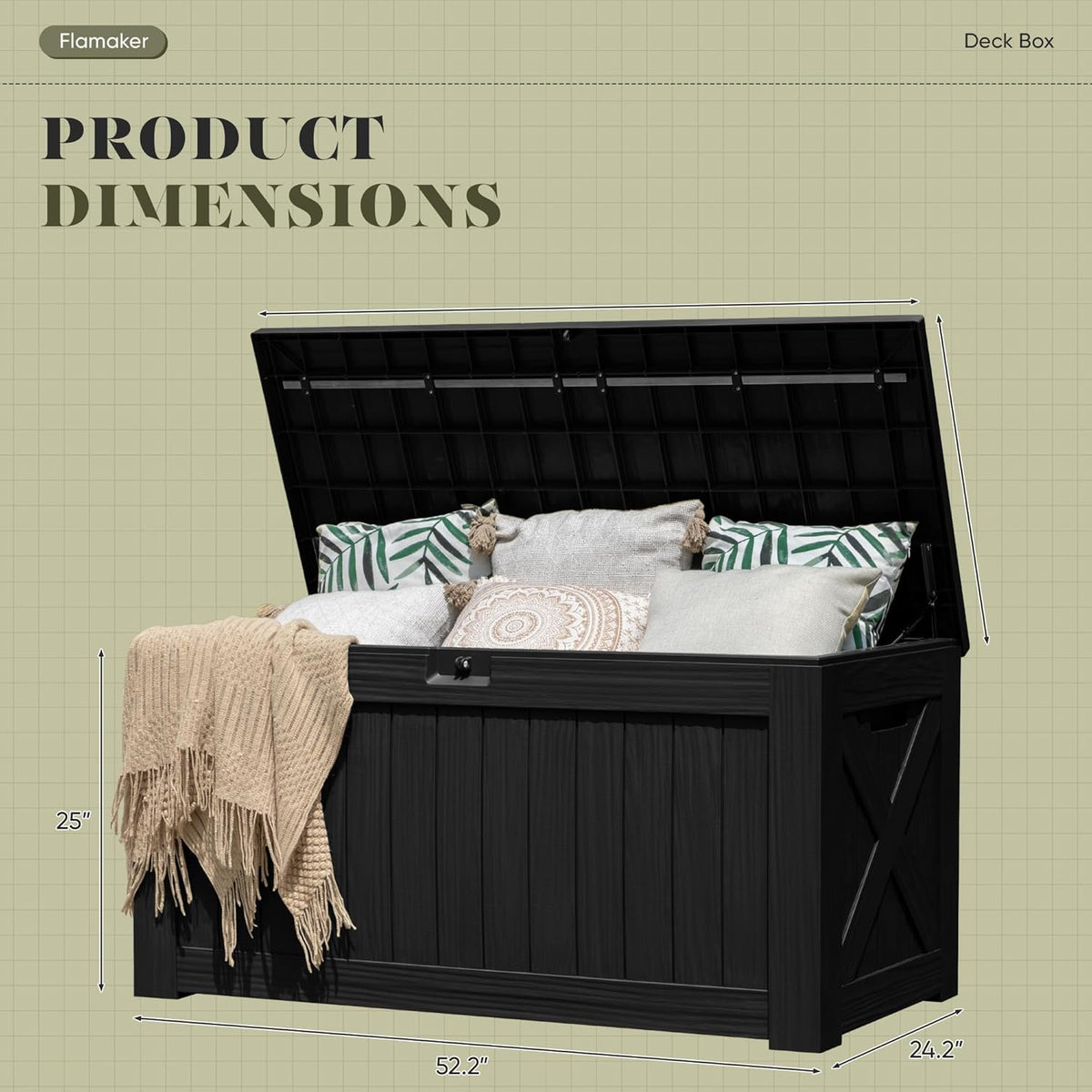 Flamaker Resin Deck Box 120 Gallon Waterproof Large Outdoor Indoor Storage Box Imitation Wood Resin