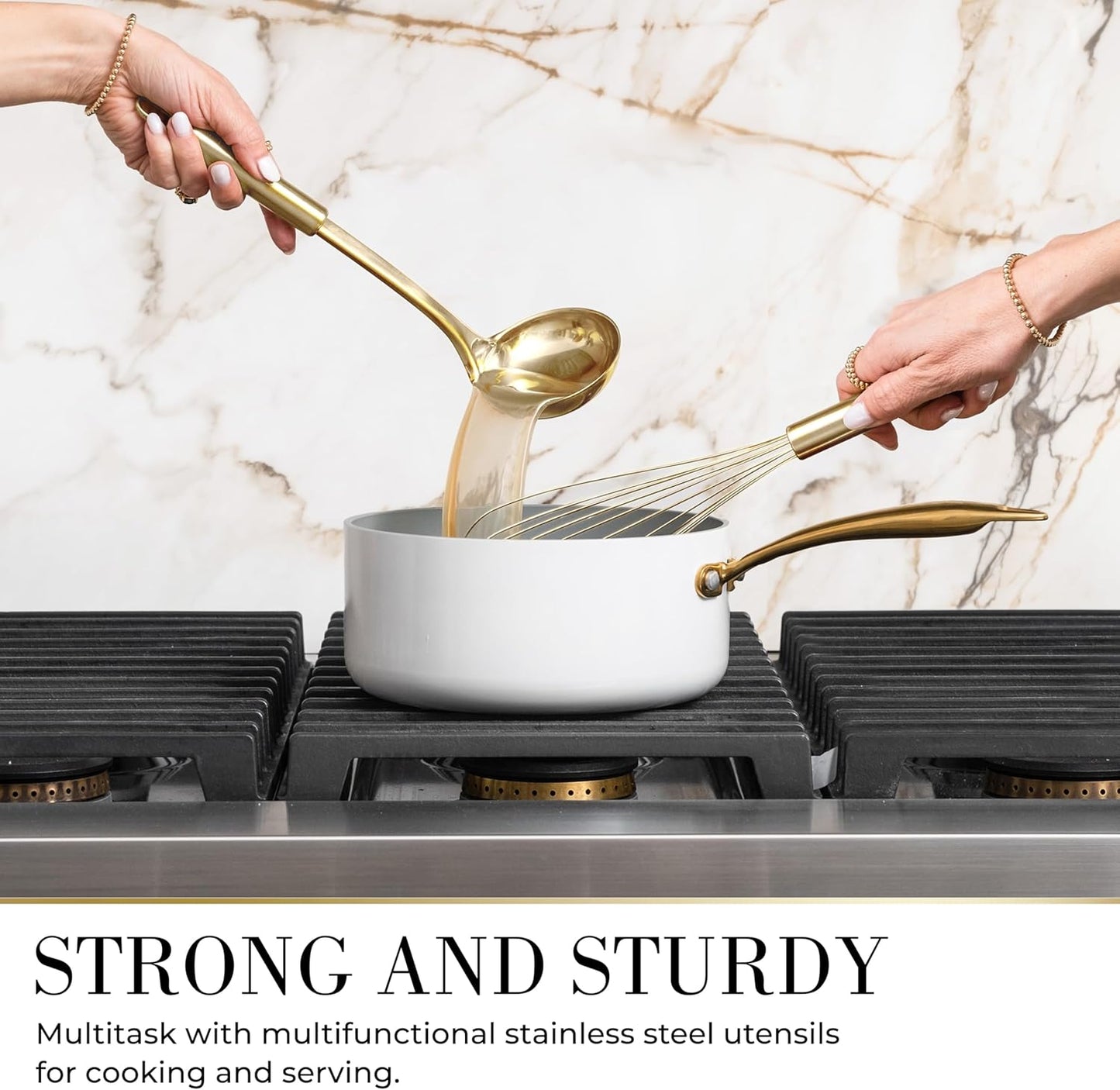 7-Piece Beige & Gold Kitchen Utensils Set – Non-Toxic Silicone & Stainless Steel Tools for Cooking