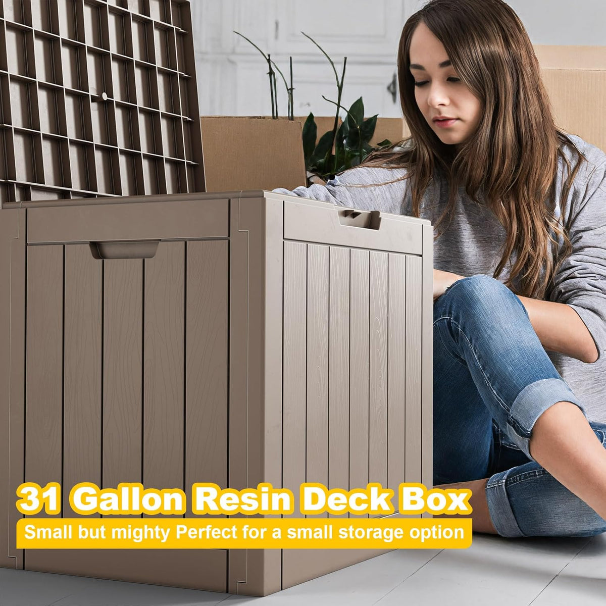 30 Gallon Resin Deck Box, Lockable Outdoor Storage Box for Patio Cushions Storage Furniture,Garden