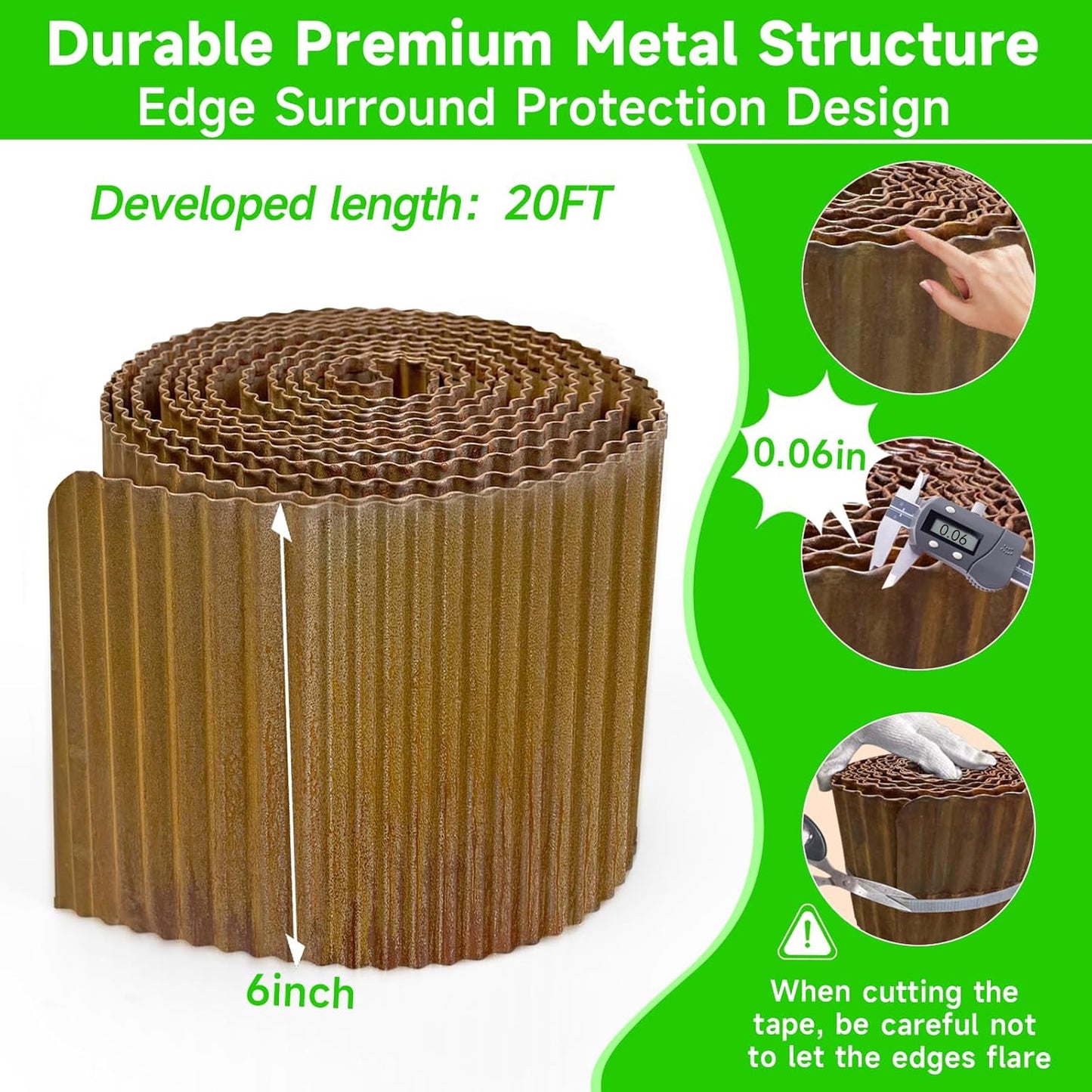 Corrugated Garden Edging,6"×20Ft Pre-Rusted Landscape Edging & Lawn Edging Border,Metal Garden