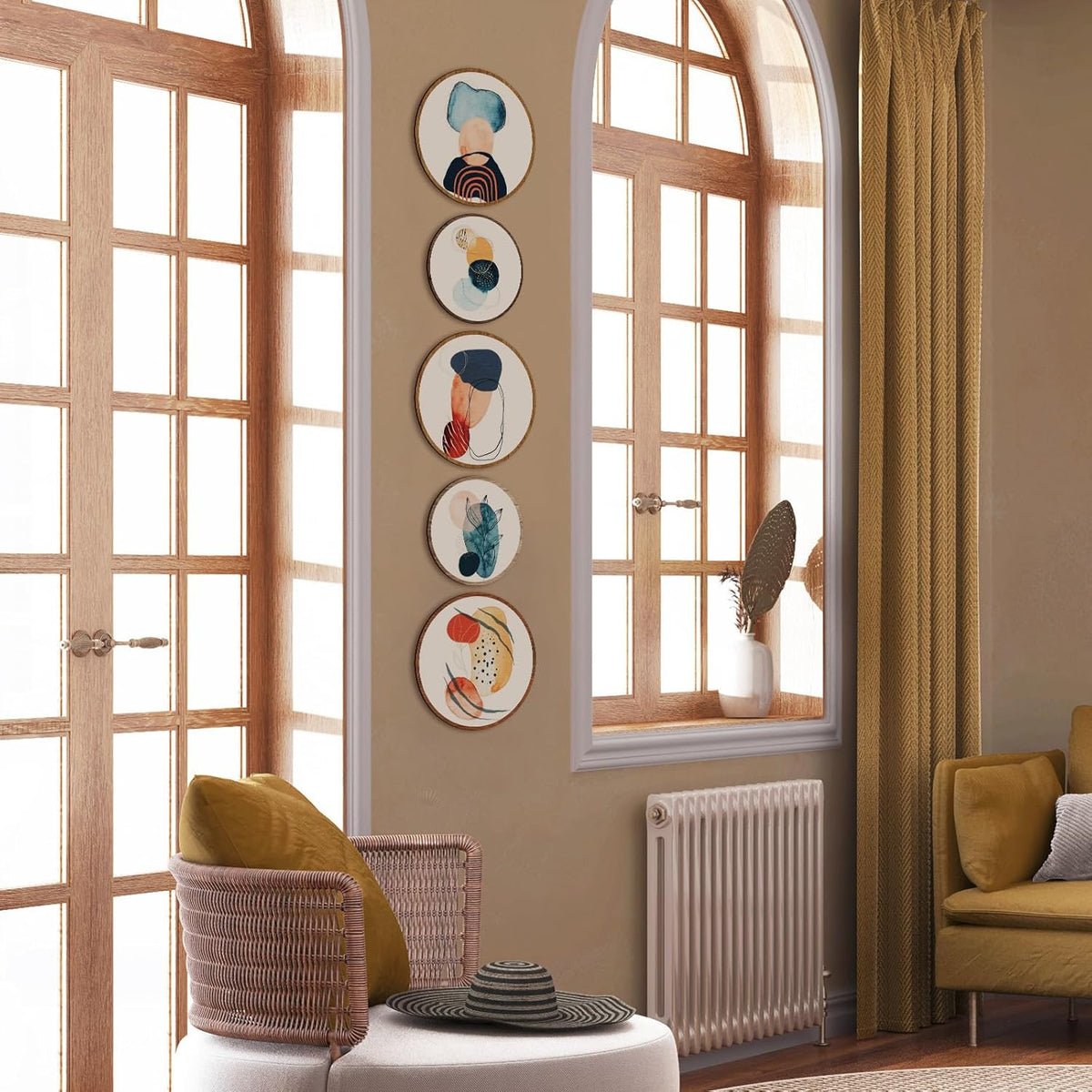 Qunclay 5 Pcs Wall Art Decor Wooden Living Room Wall Decor Bohemian Hanging Farmhouse Geometric