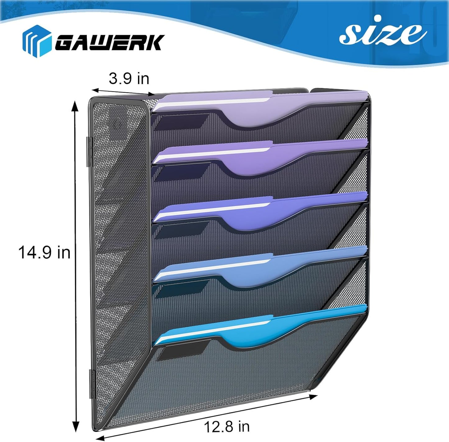 5 Tier Hanging Wall File Organizer, Mesh Mail Paper Orgnization Hanging File Folder Holder for Home