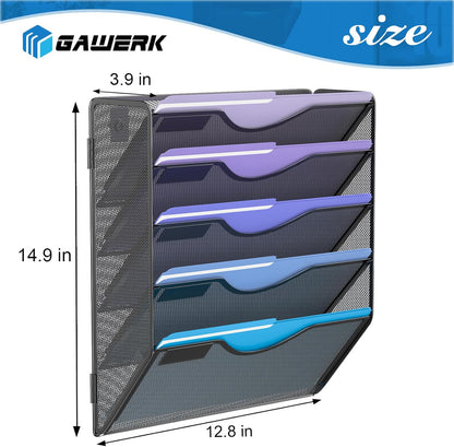5 Tier Hanging Wall File Organizer, Mesh Mail Paper Orgnization Hanging File Folder Holder for Home