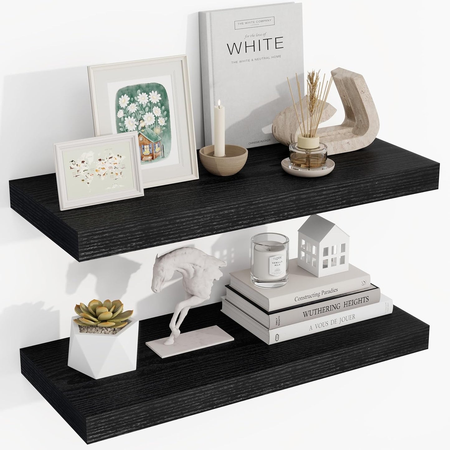 24 Inch Floating Shelves, 24"x9.25"x1.5" Inch Deep Floating Shelves for Wall, Wooden Shelves for
