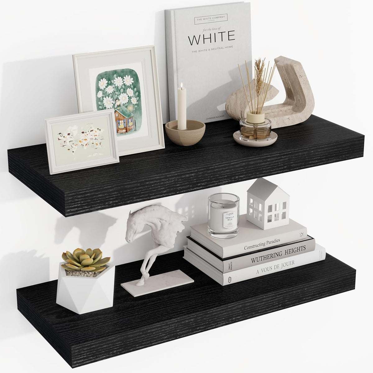 24 Inch Floating Shelves, 24"x9.25"x1.5" Inch Deep Floating Shelves for Wall, Wooden Shelves for