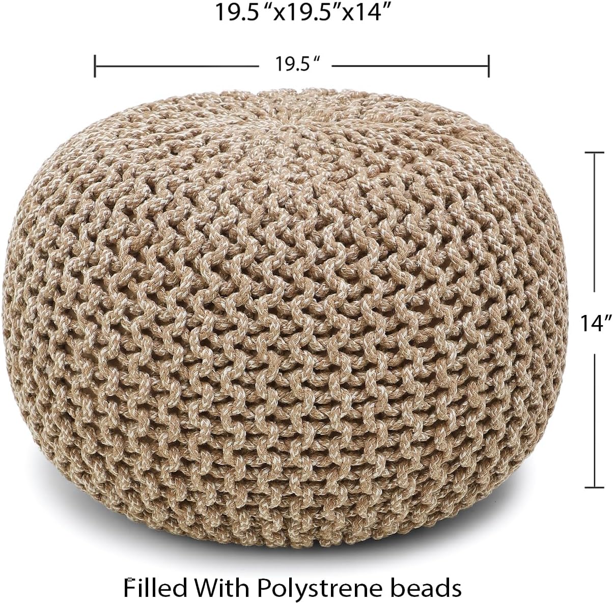 REDEARTH Round Pouf Ottoman - Hand Knitted Cable Boho Poof Home Décor Pouffe Circular Footrest for