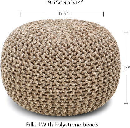 REDEARTH Round Pouf Ottoman - Hand Knitted Cable Boho Poof Home Décor Pouffe Circular Footrest for