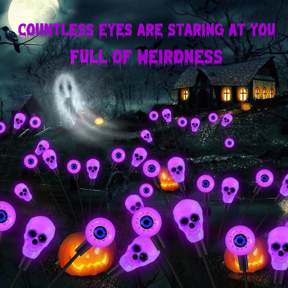 Solar Halloween Lights Outdoor, Scary Eyeball Lights, 4PACK 32LED, IP65 Waterproof, Decor for