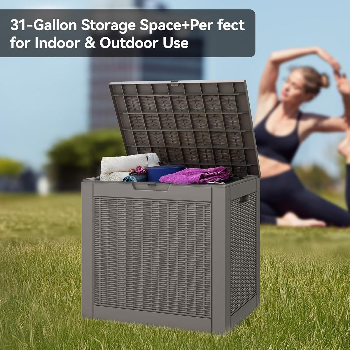 KAMABOKO 30 Gallon Outdoor Storage Box, Resin Deck Boxes Indoor and outdoor, Waterproof Storage Box