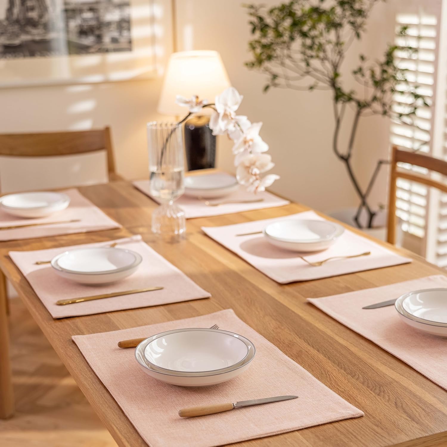 Demetex Pink Placemats Set of 6 Heat Resistant Linen Place Mats Washable Cloth Plate Mats for