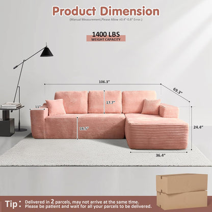 ovios 104" Cloud Sectional Couch with L-Shape Chaise,Modern Modular Sofa with Deep Seat