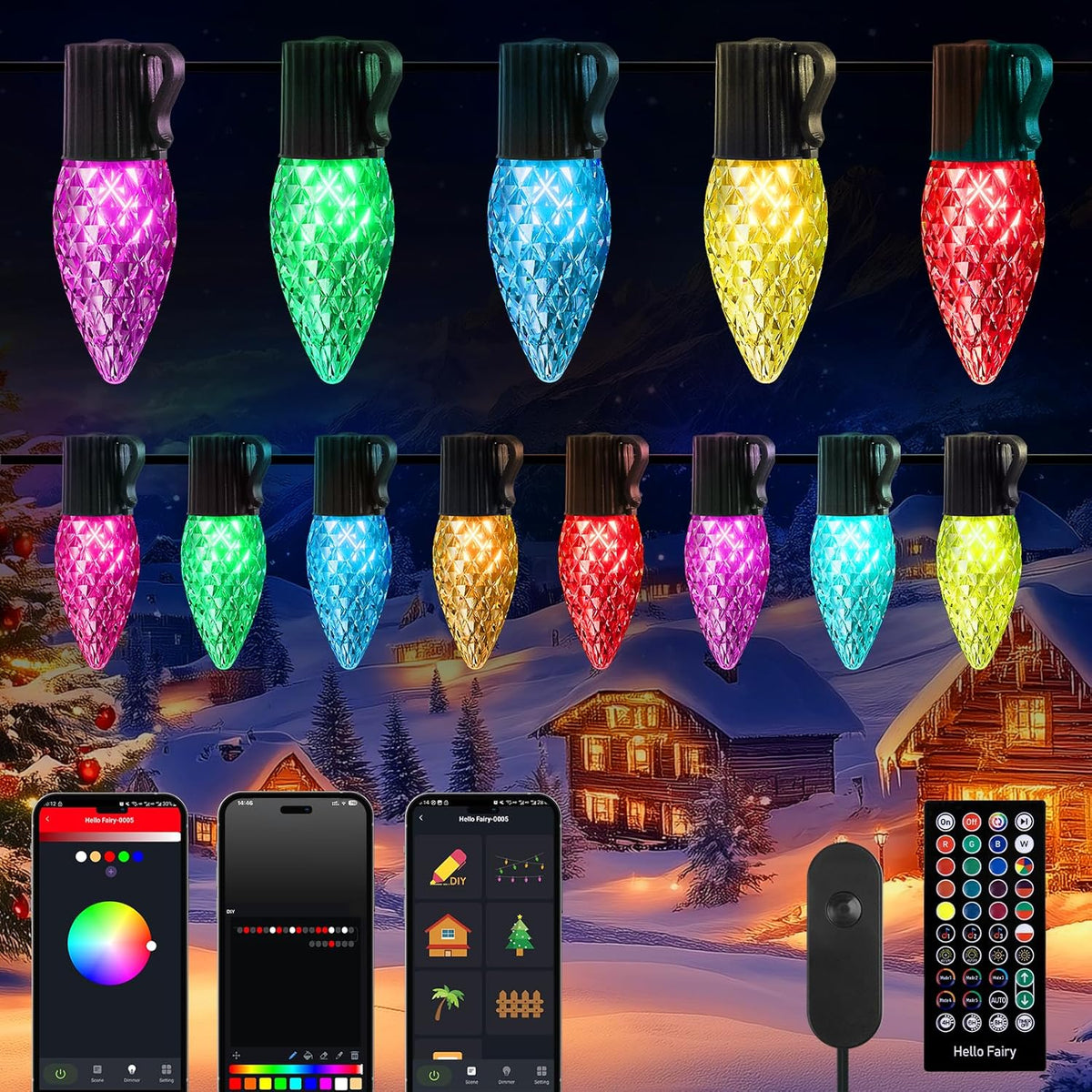 Brightown C9 LED Christmas Lights Outdoor, 200LED RGB Smart Christmas Tree Lights Music Sync DIY