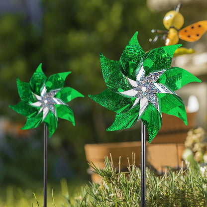 Hausse 10 Pack Reflective Pinwheels Holiday Decor, Extra Sparkly Wind Sculptures for St. Patrick's