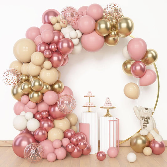 Amandir 153Pcs Boho Blush Balloon Garland Arch Kit, Double-Stuffed Nude Cream Peach Dusty Rose Pink