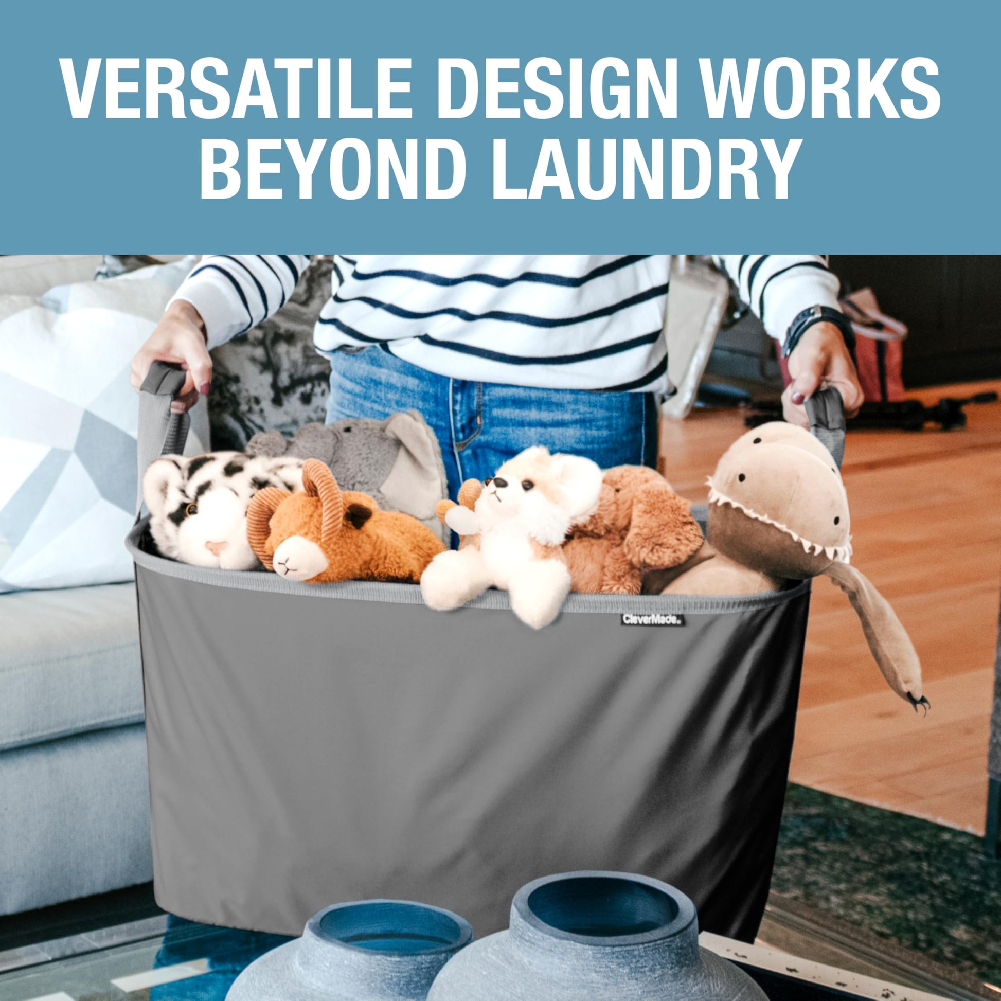 CleverMade Collapsible Laundry Basket, 60L Pop-Up Hamper, 2 Pack, Charcoal