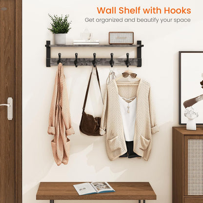 Homode Coat Rack Wall Mount with Shelf, 29 Inch Wood Wall Shelf with Hooks, Entryway Coat Hanger