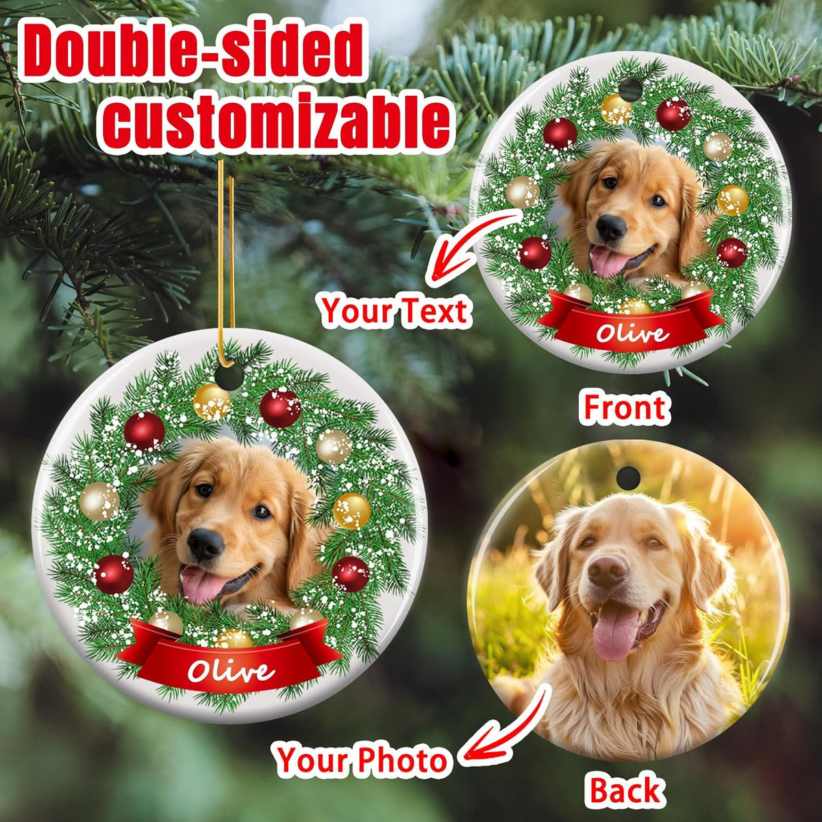 Personalized Christmas Ornaments 2025 - Custom Double-Sided Photo Ceramic Xmas Tree Hanging Decor