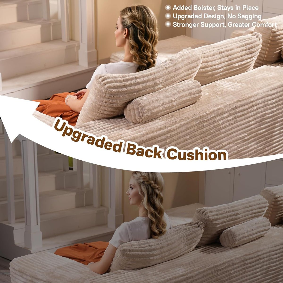 104" Cloud Sectional Couches for Living Room,L Shaped Boneless Couch in A Box,Sleeper Sofa with