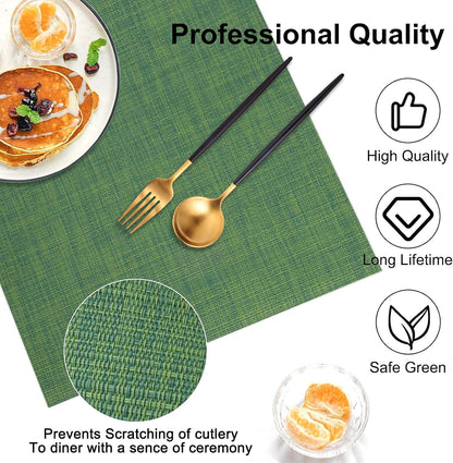 Vinyl Placemats Set of 4, PVC Woven Washable Non-Slip Table Mats, Heat Resistant Wrinkle Free Place