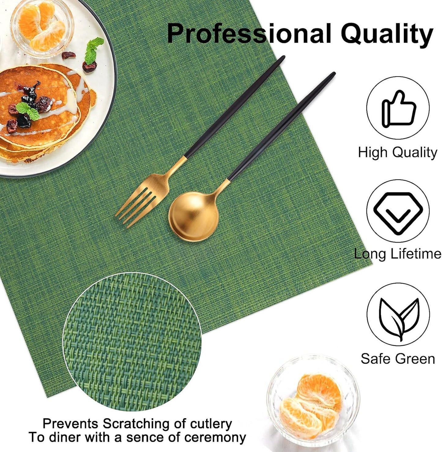 Vinyl Placemats Set of 6, PVC Woven Washable Non-Slip Table Mats, Heat Resistant Wrinkle Free Place