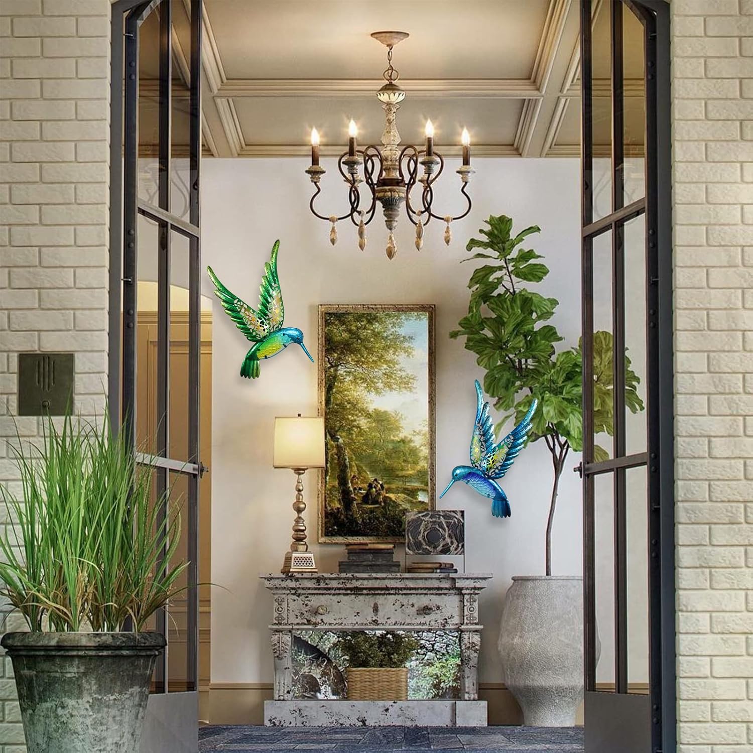 HONGLAND Metal Hummingbird Wall Art 15inch Metal Birds Wall Sculpture Garden Decoration Outdoor