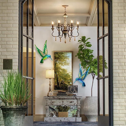 HONGLAND Metal Hummingbird Wall Art 15inch Metal Birds Wall Sculpture Garden Decoration Outdoor