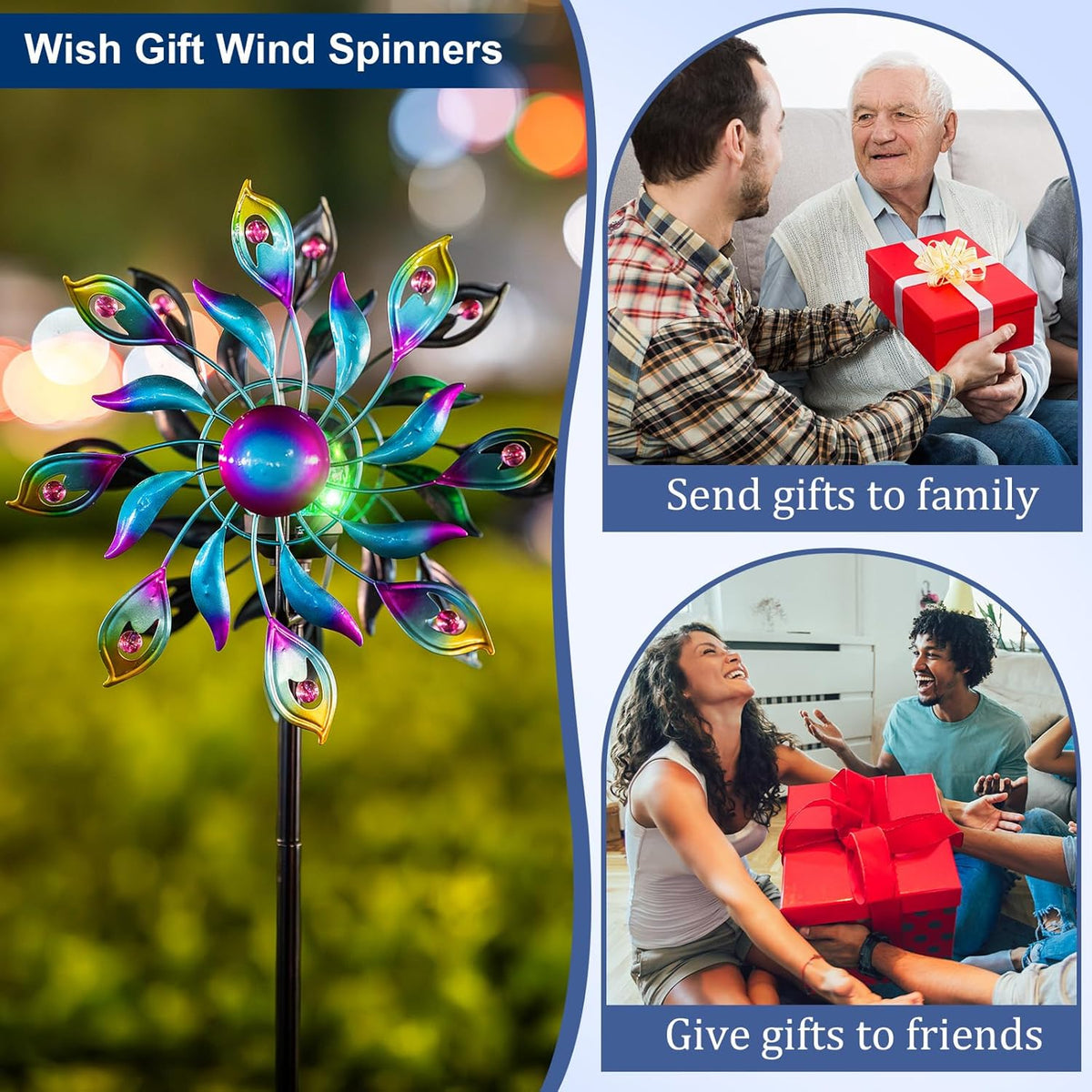 360°Peacock Solar Wind Spinner with Lights Blue Metal Garden Outdoor Decor Yard Lawn Art Decor for